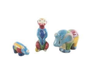 Fenix South African Raku Pottery Figurine Lot of 3 Elephant Meerkat Rhino Vtg